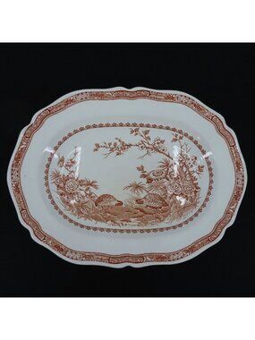 Vintage Furnivals Quail 684771 England Brown Platter 13.5in Floral Serving Plate